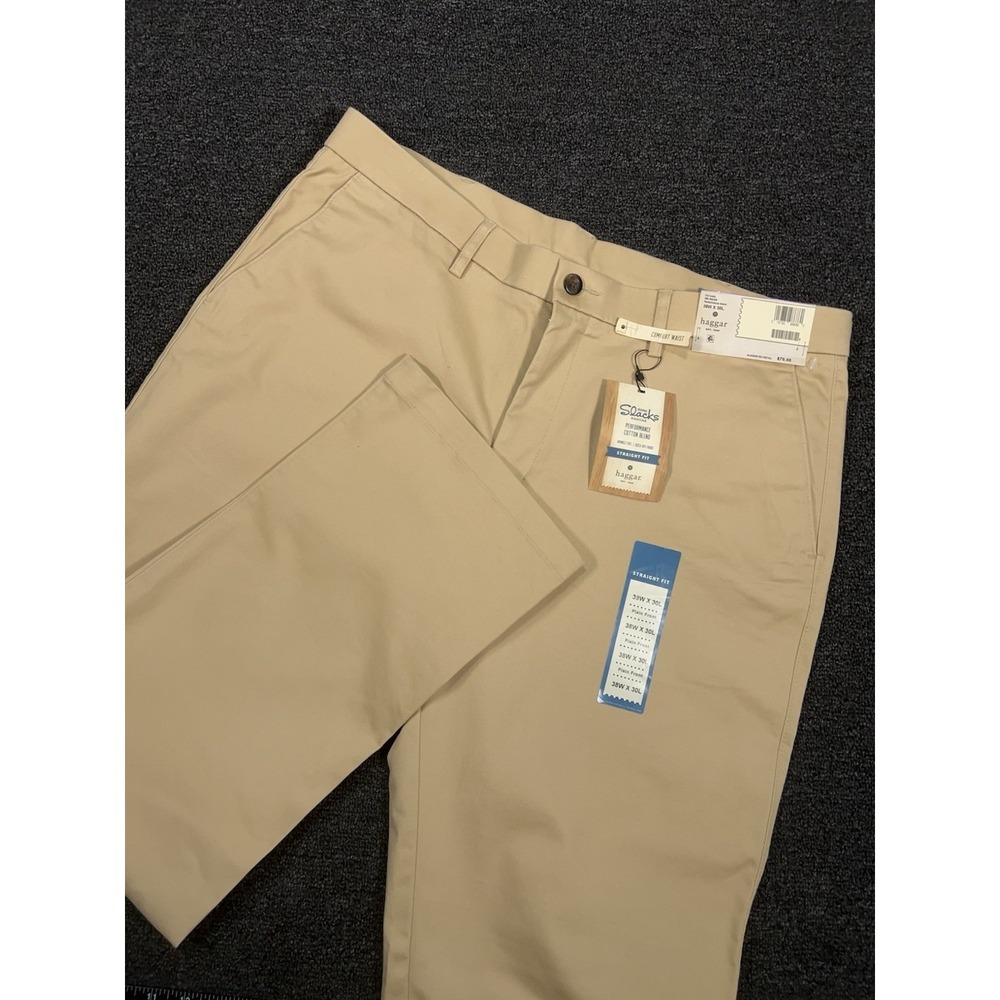 New Haggar Pants Men's 38x30 (Fits 38x31) Beige Performance Slacks Quick Dry